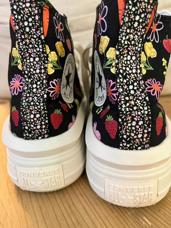 Converse Black High-Top Platform Sneakers with Colorful Fruit & Floral Print - Picture 4 of 6